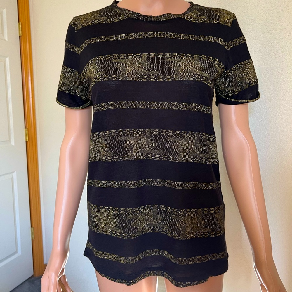 Lucky Brand Black w/ Metallic Gold Print Short Sleeve Tee